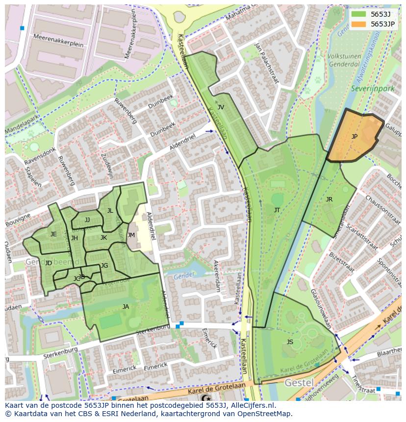 Afbeelding van het postcodegebied 5653 JP op de kaart.