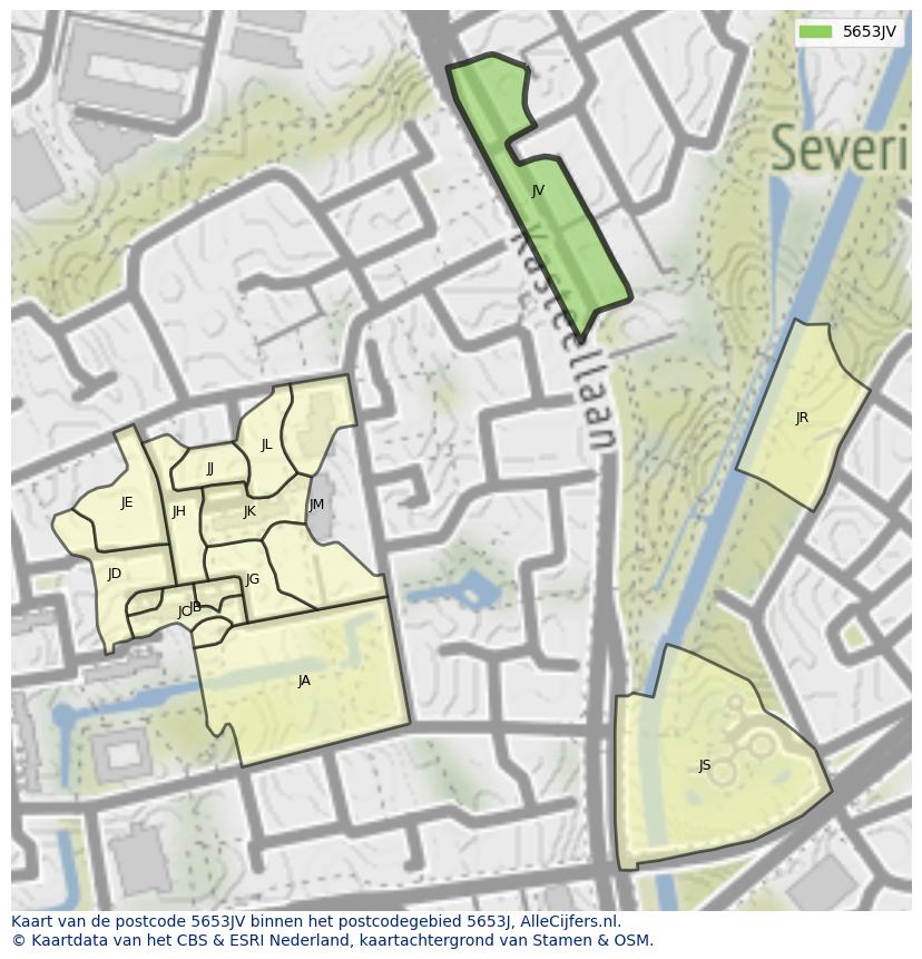 Afbeelding van het postcodegebied 5653 JV op de kaart.