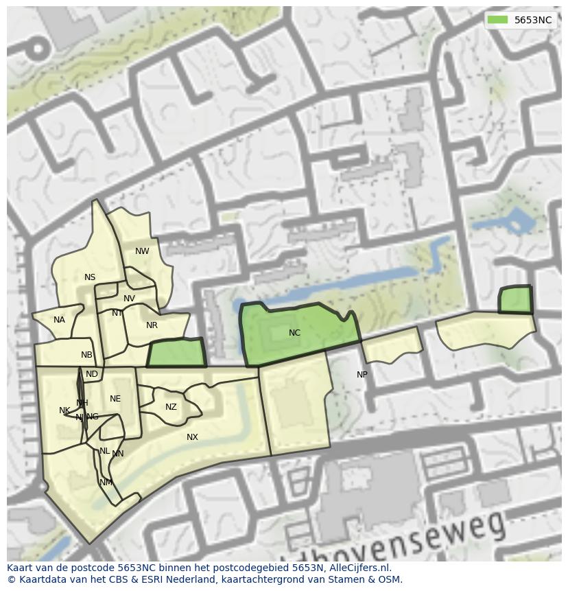 Afbeelding van het postcodegebied 5653 NC op de kaart.
