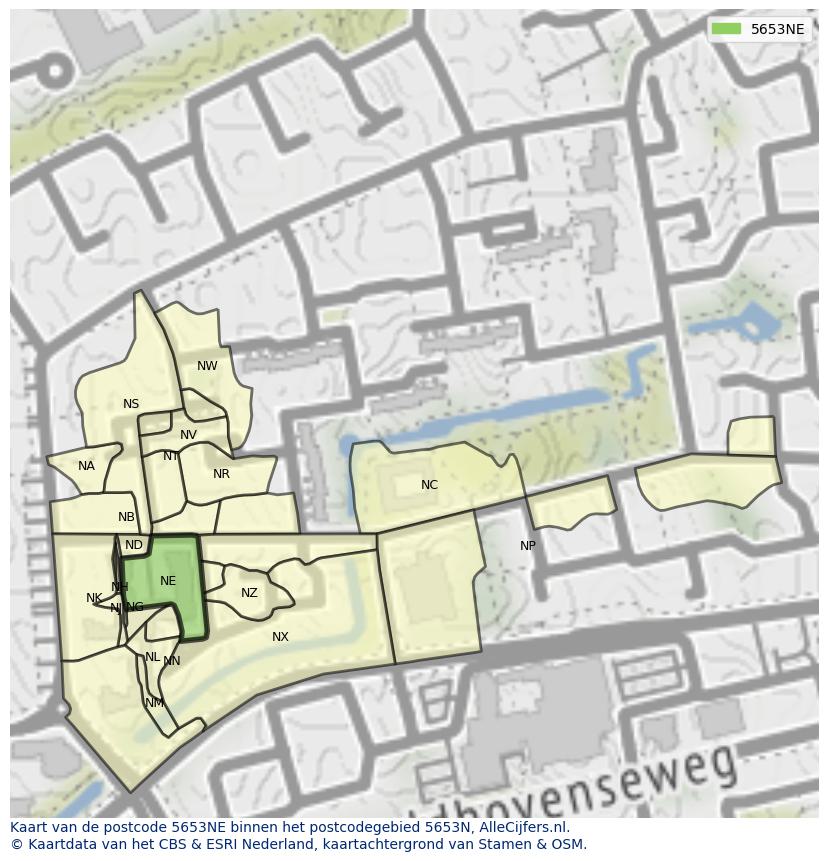 Afbeelding van het postcodegebied 5653 NE op de kaart.