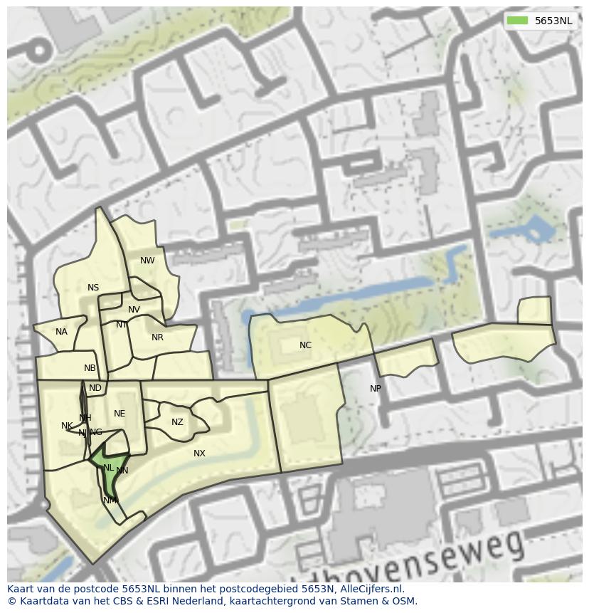 Afbeelding van het postcodegebied 5653 NL op de kaart.