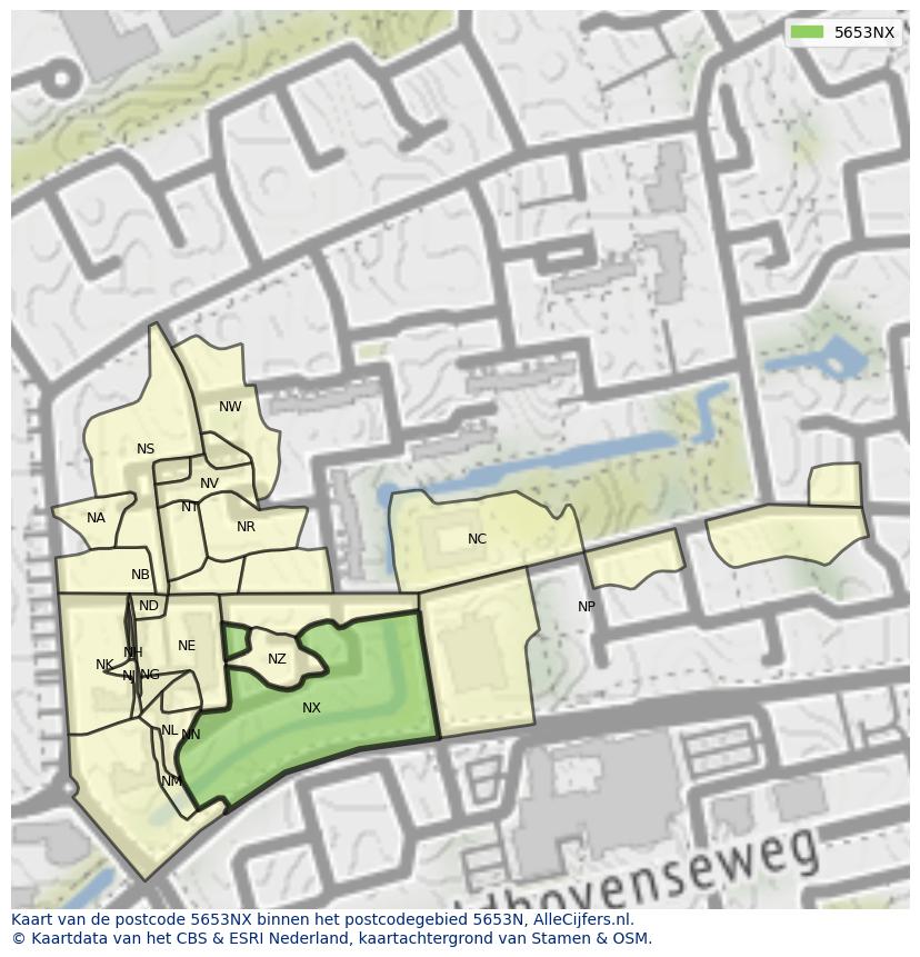 Afbeelding van het postcodegebied 5653 NX op de kaart.