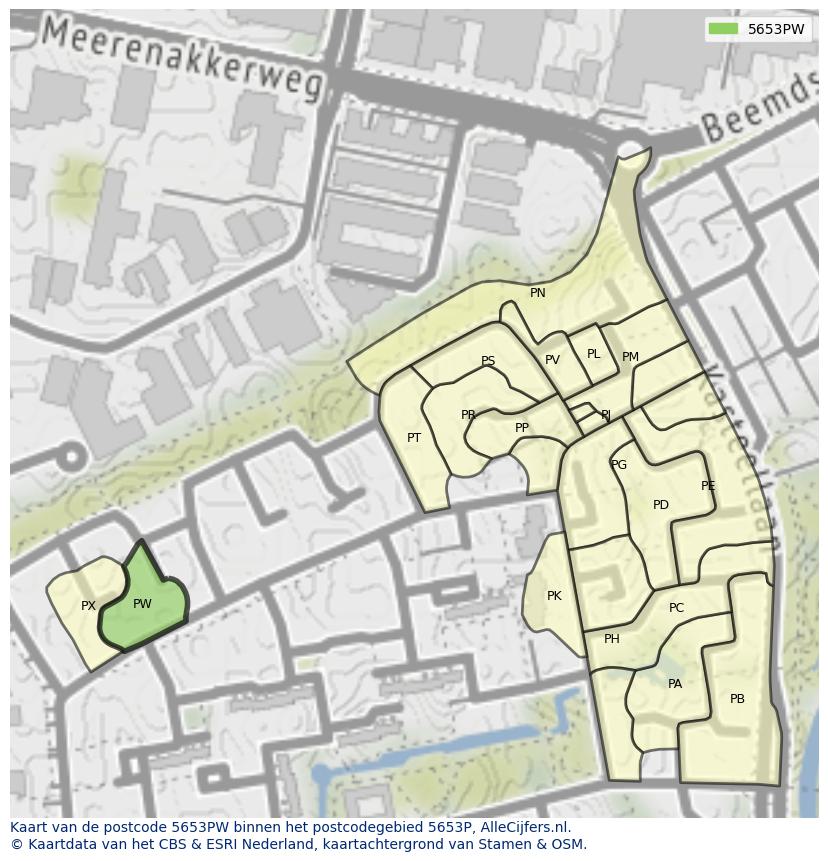 Afbeelding van het postcodegebied 5653 PW op de kaart.
