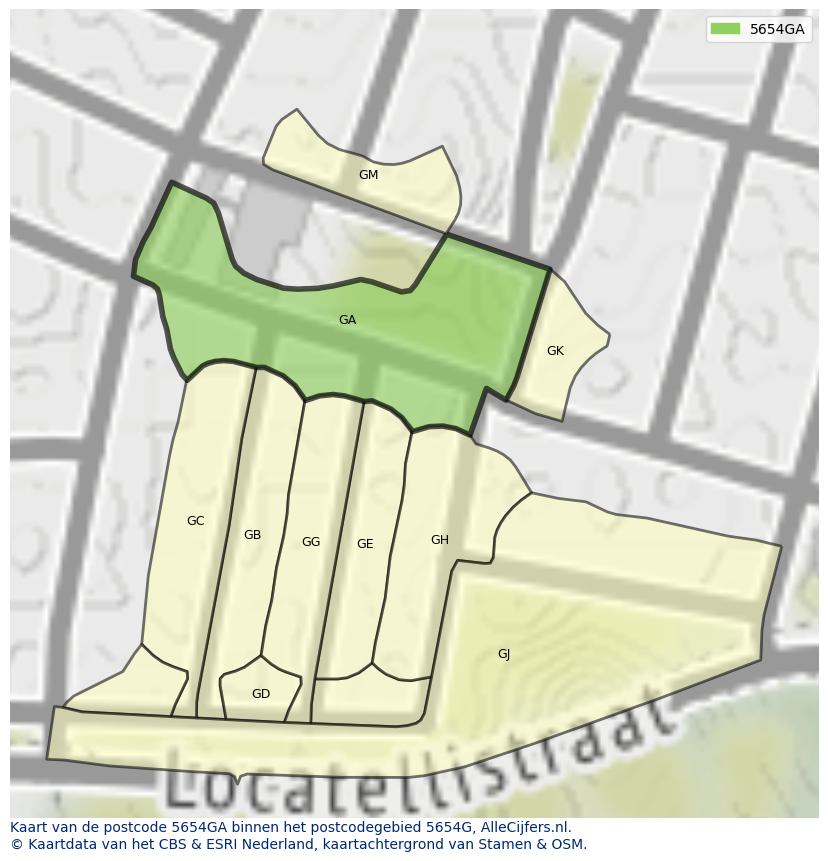 Afbeelding van het postcodegebied 5654 GA op de kaart.
