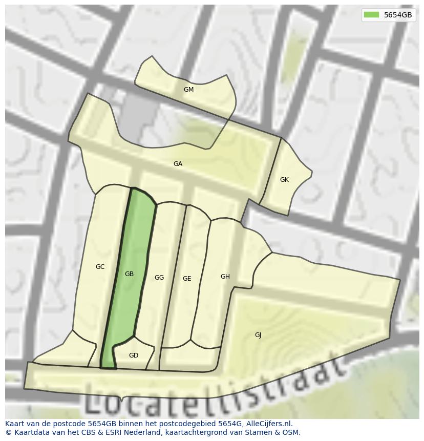 Afbeelding van het postcodegebied 5654 GB op de kaart.
