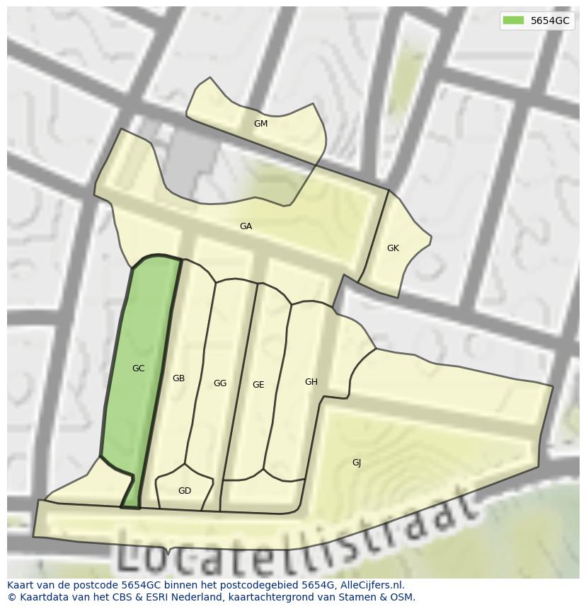Afbeelding van het postcodegebied 5654 GC op de kaart.