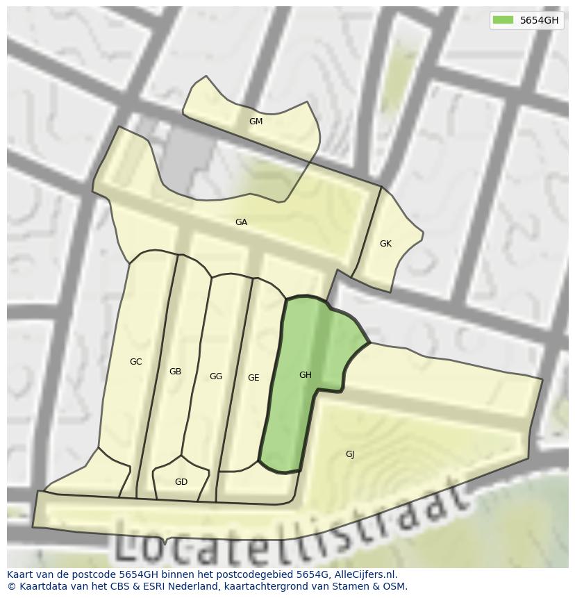Afbeelding van het postcodegebied 5654 GH op de kaart.