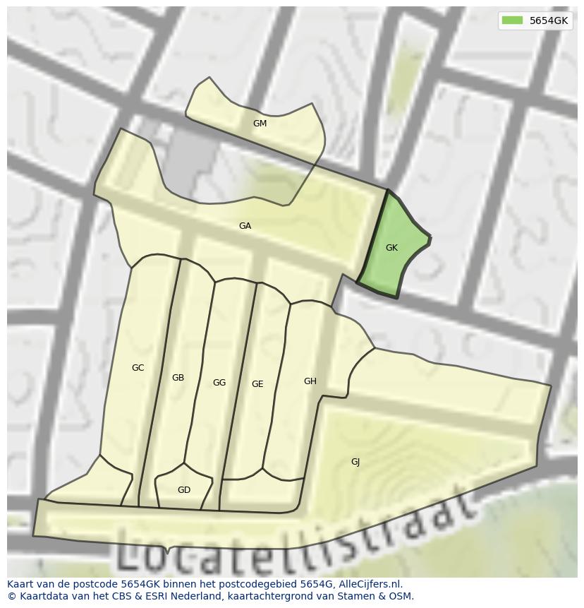 Afbeelding van het postcodegebied 5654 GK op de kaart.
