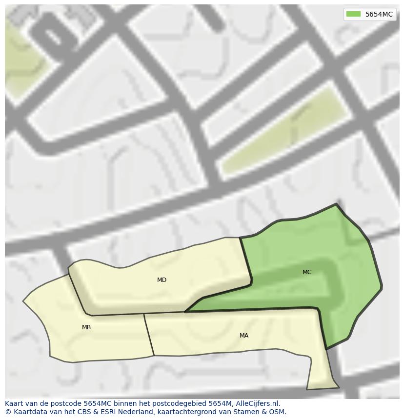 Afbeelding van het postcodegebied 5654 MC op de kaart.