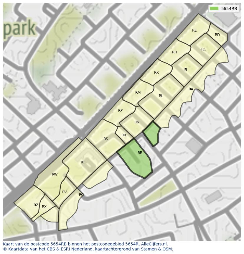 Afbeelding van het postcodegebied 5654 RB op de kaart.
