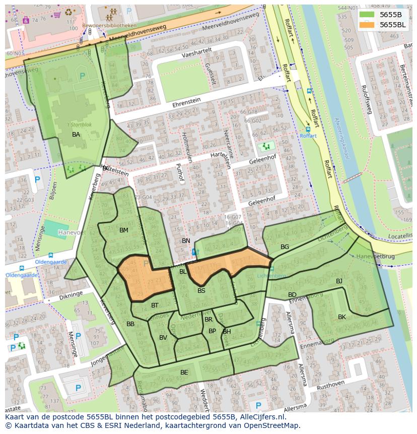 Afbeelding van het postcodegebied 5655 BL op de kaart.