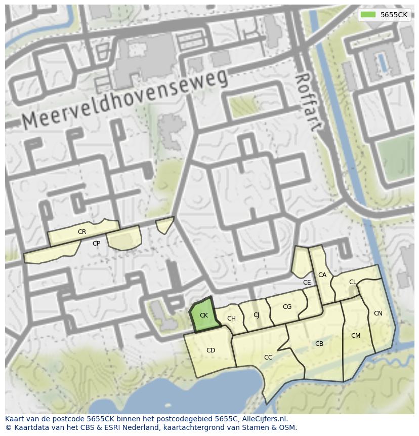 Afbeelding van het postcodegebied 5655 CK op de kaart.