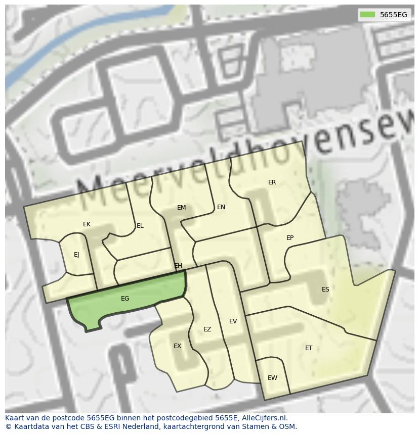 Afbeelding van het postcodegebied 5655 EG op de kaart.