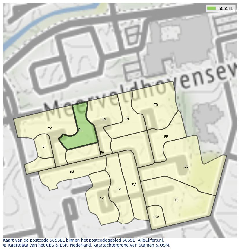 Afbeelding van het postcodegebied 5655 EL op de kaart.