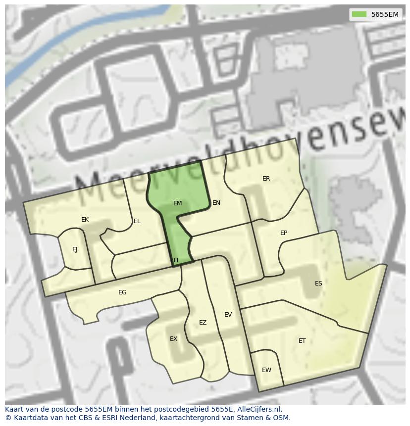 Afbeelding van het postcodegebied 5655 EM op de kaart.
