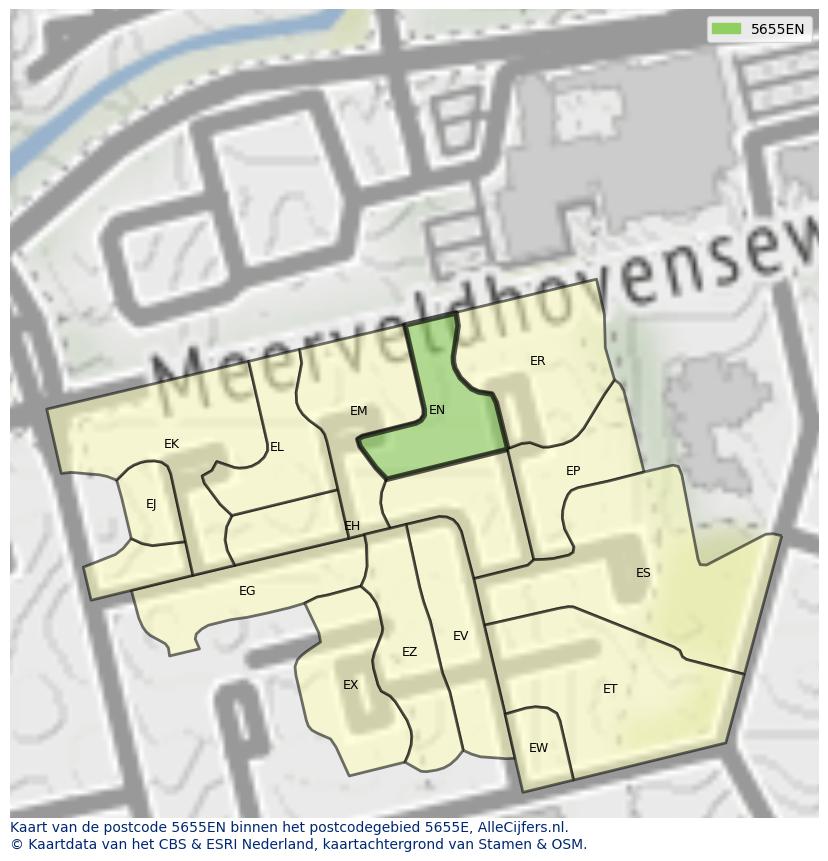 Afbeelding van het postcodegebied 5655 EN op de kaart.