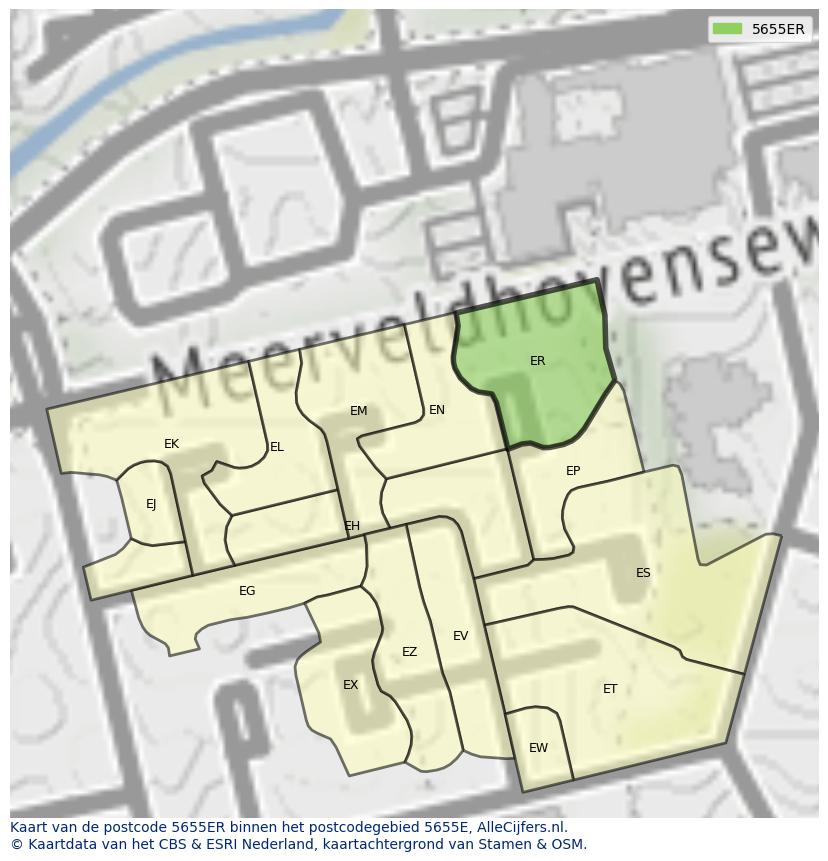 Afbeelding van het postcodegebied 5655 ER op de kaart.