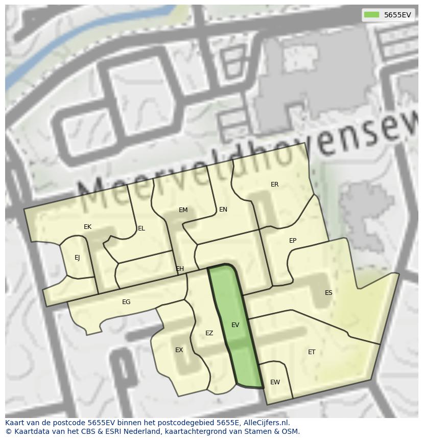 Afbeelding van het postcodegebied 5655 EV op de kaart.