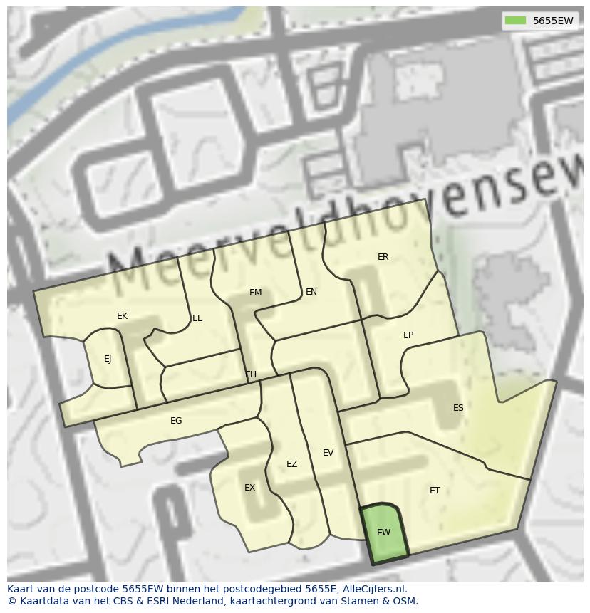 Afbeelding van het postcodegebied 5655 EW op de kaart.