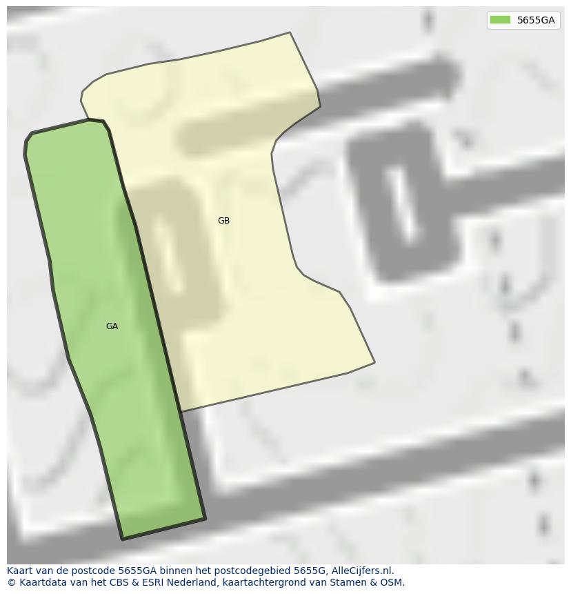 Afbeelding van het postcodegebied 5655 GA op de kaart.