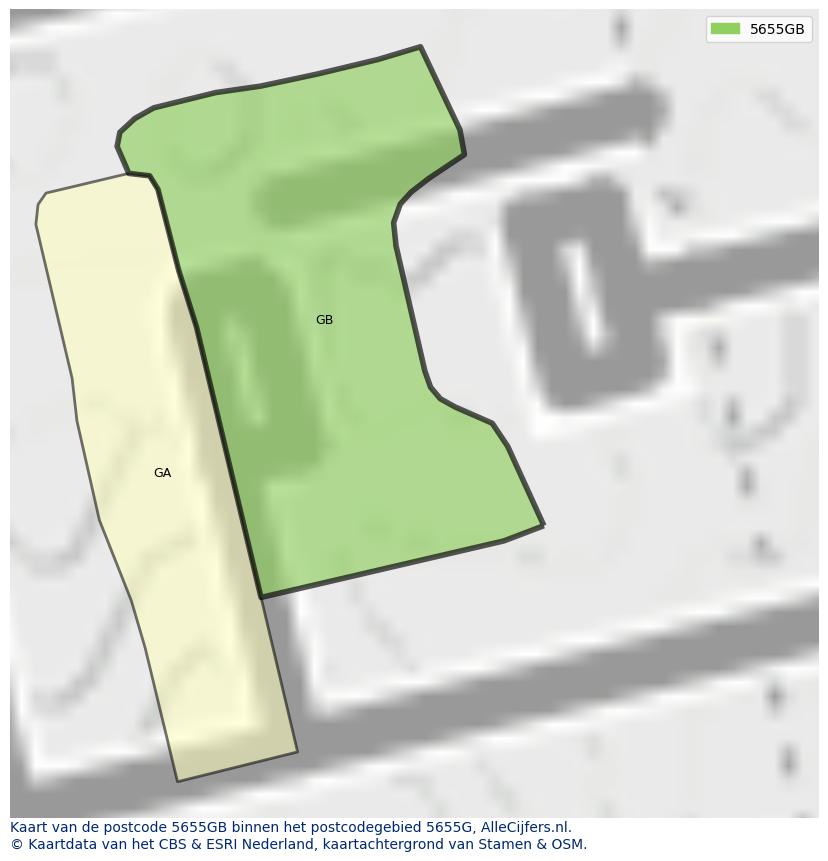 Afbeelding van het postcodegebied 5655 GB op de kaart.