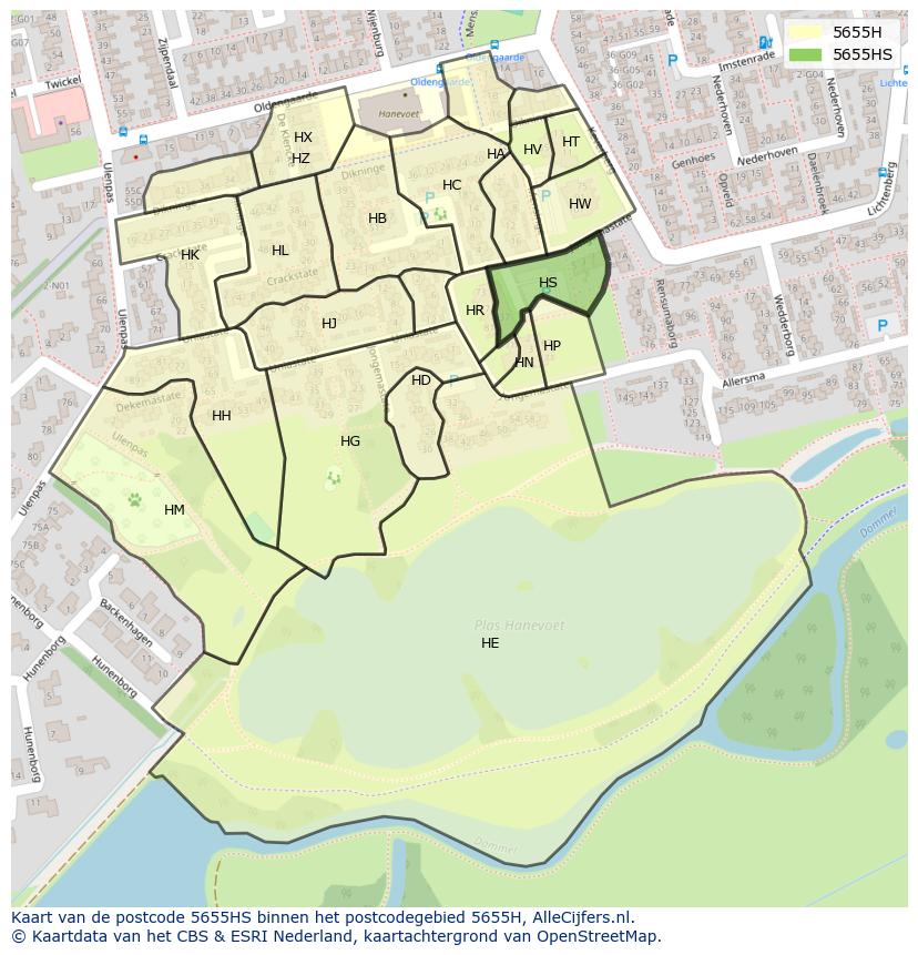 Afbeelding van het postcodegebied 5655 HS op de kaart.