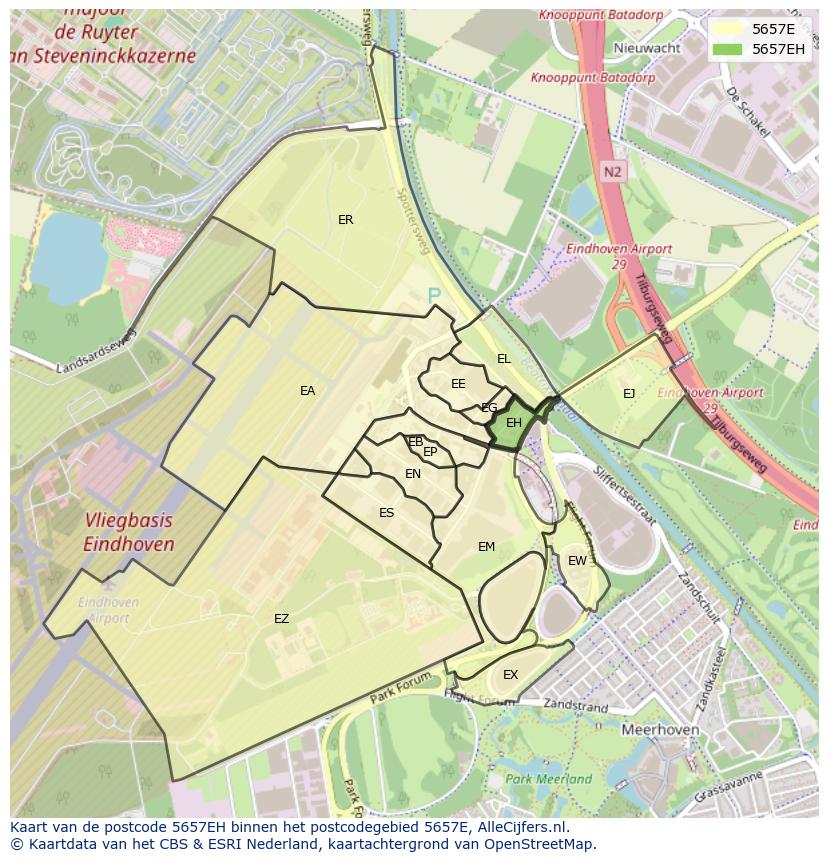 Afbeelding van het postcodegebied 5657 EH op de kaart.