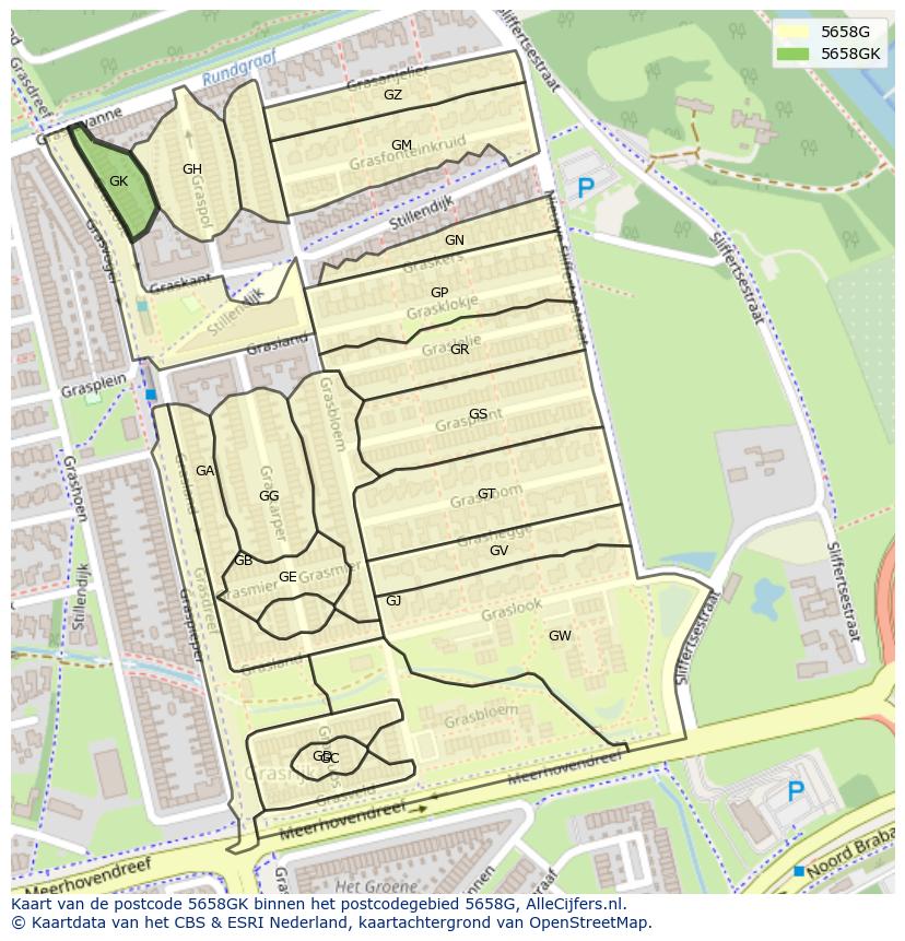 Afbeelding van het postcodegebied 5658 GK op de kaart.