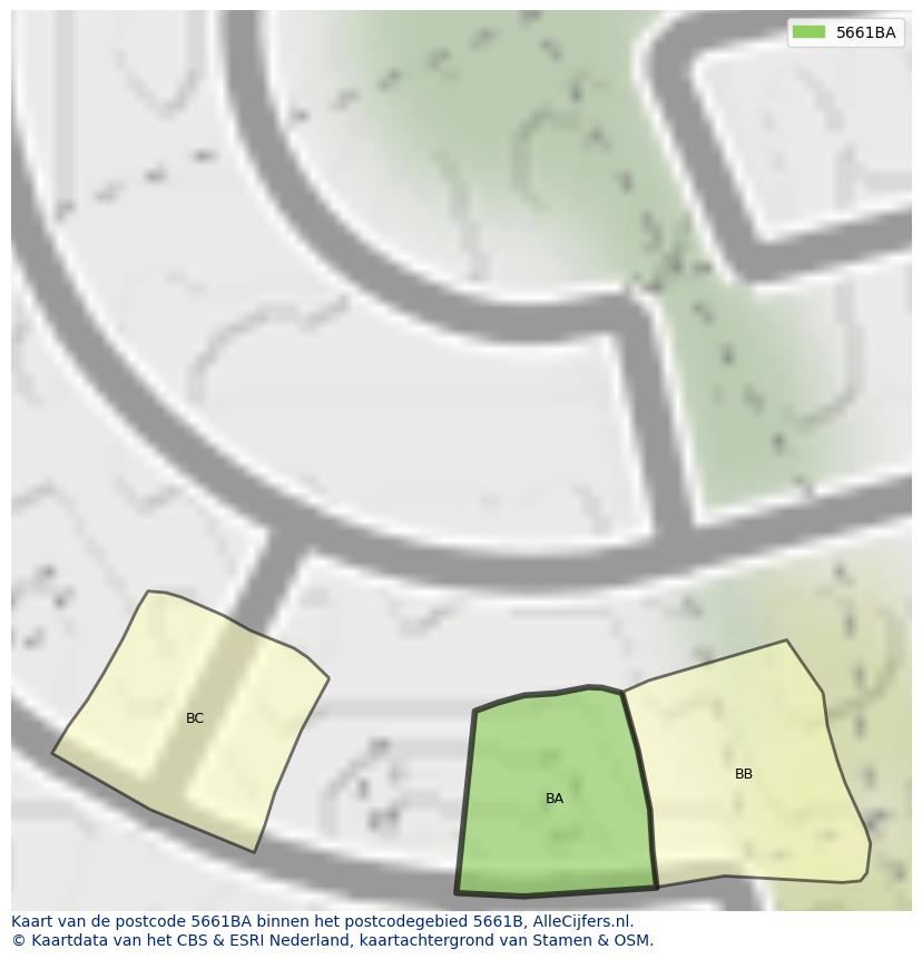 Afbeelding van het postcodegebied 5661 BA op de kaart.