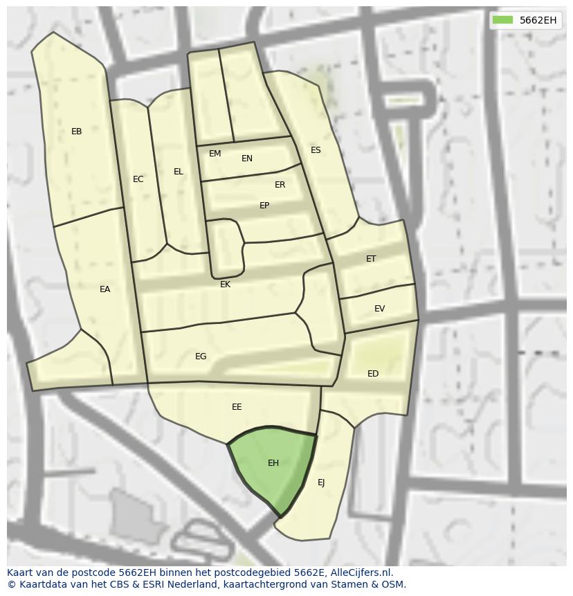 Afbeelding van het postcodegebied 5662 EH op de kaart.