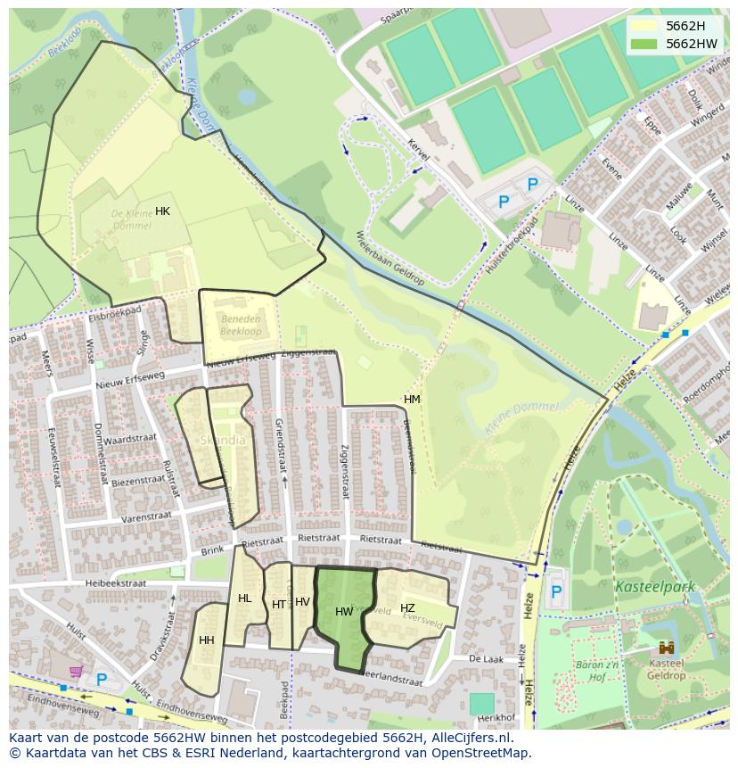 Afbeelding van het postcodegebied 5662 HW op de kaart.