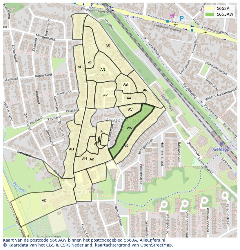 Afbeelding van het postcodegebied 5663 AW op de kaart.