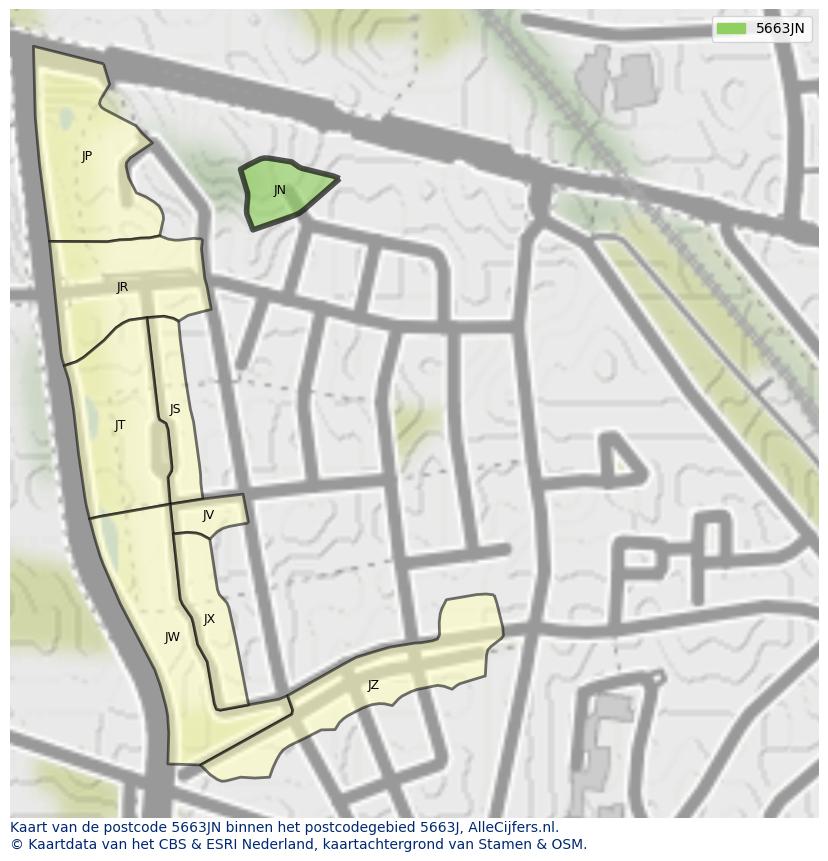 Afbeelding van het postcodegebied 5663 JN op de kaart.