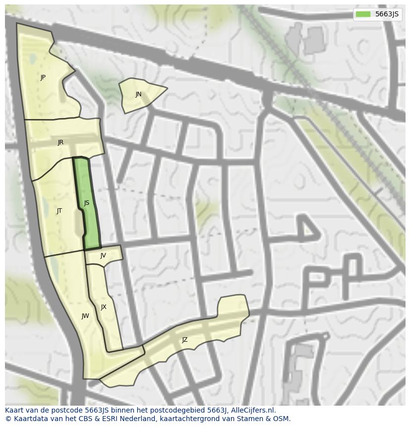 Afbeelding van het postcodegebied 5663 JS op de kaart.
