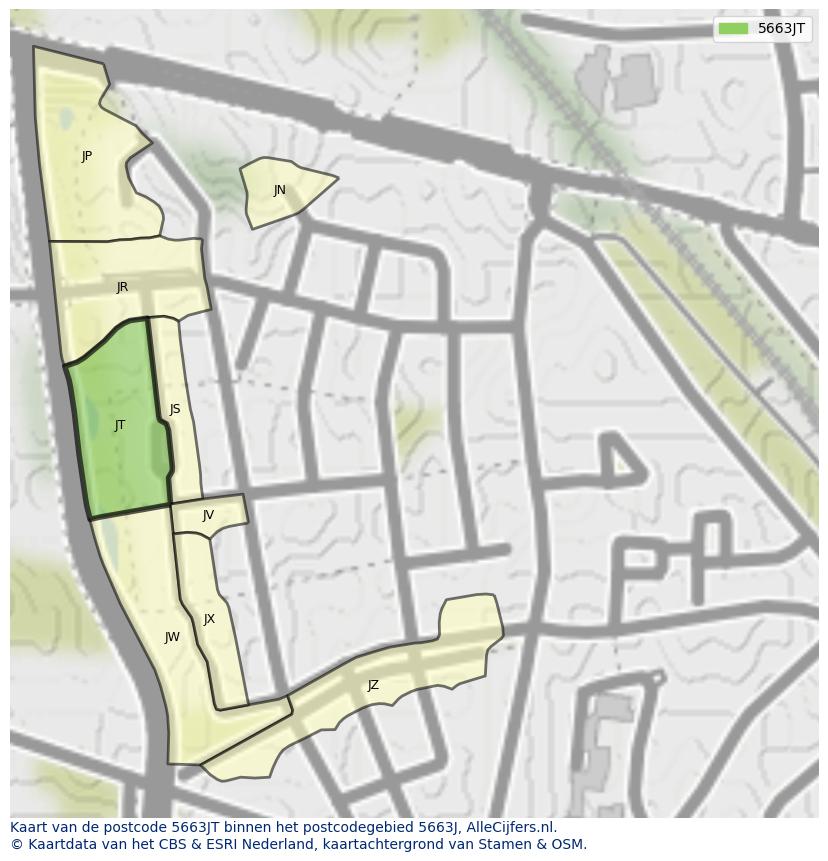 Afbeelding van het postcodegebied 5663 JT op de kaart.