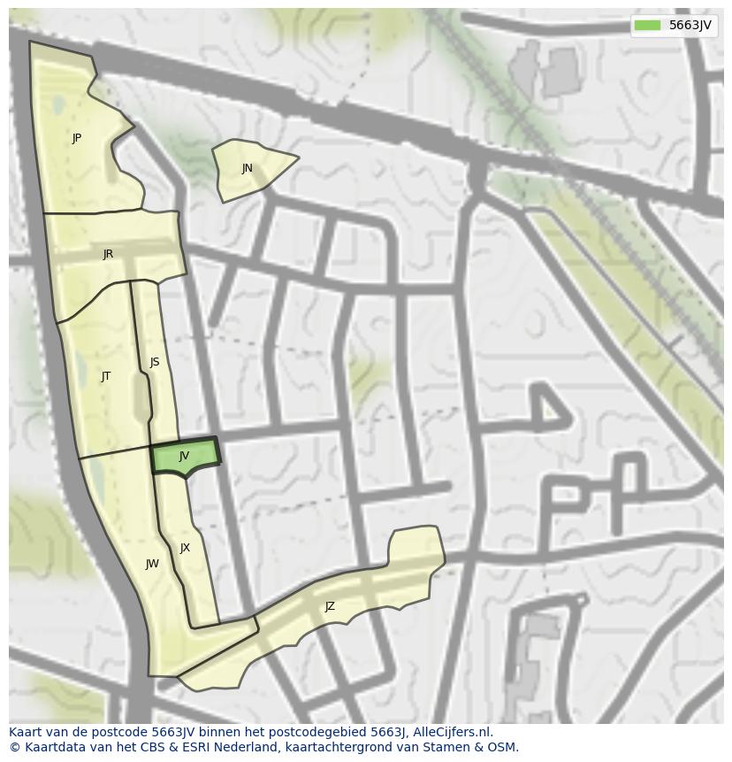 Afbeelding van het postcodegebied 5663 JV op de kaart.