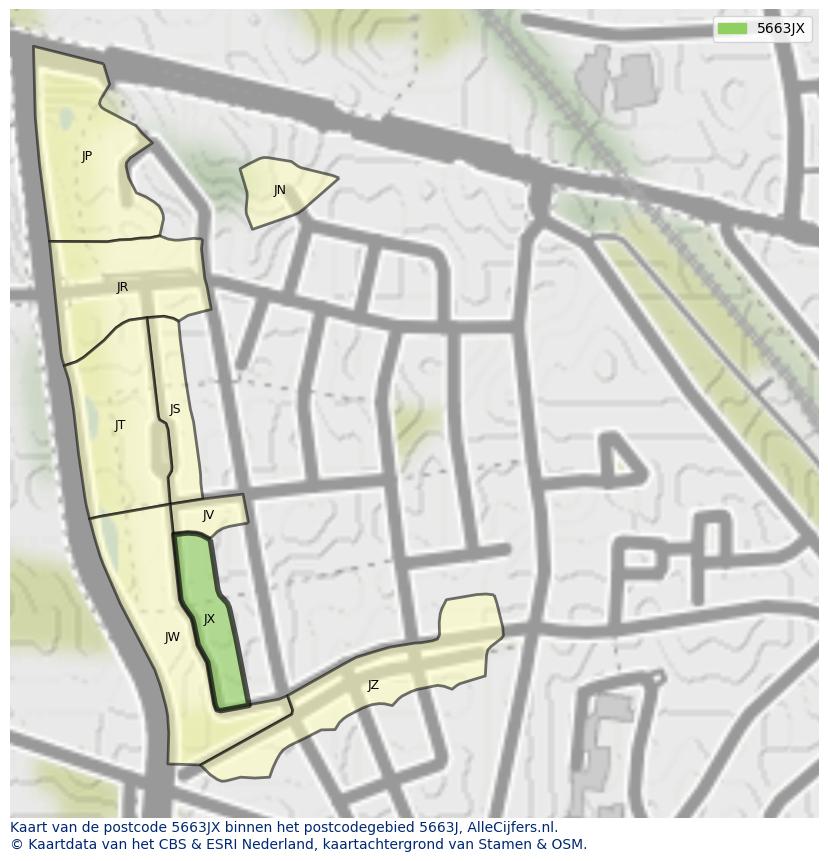 Afbeelding van het postcodegebied 5663 JX op de kaart.