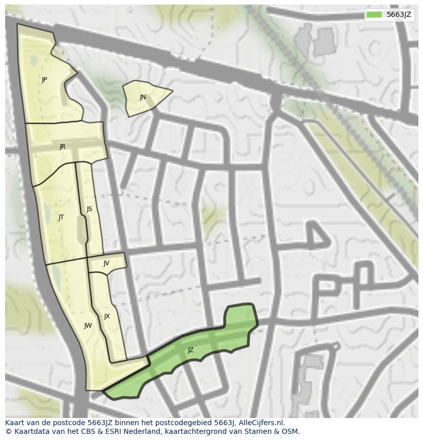 Afbeelding van het postcodegebied 5663 JZ op de kaart.