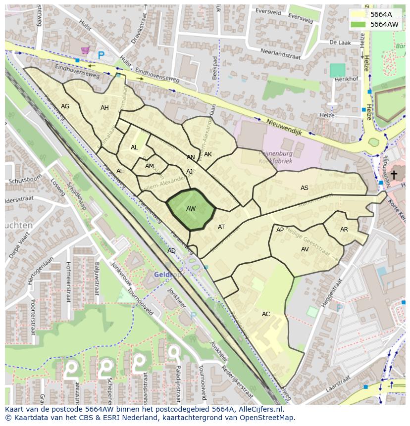 Afbeelding van het postcodegebied 5664 AW op de kaart.