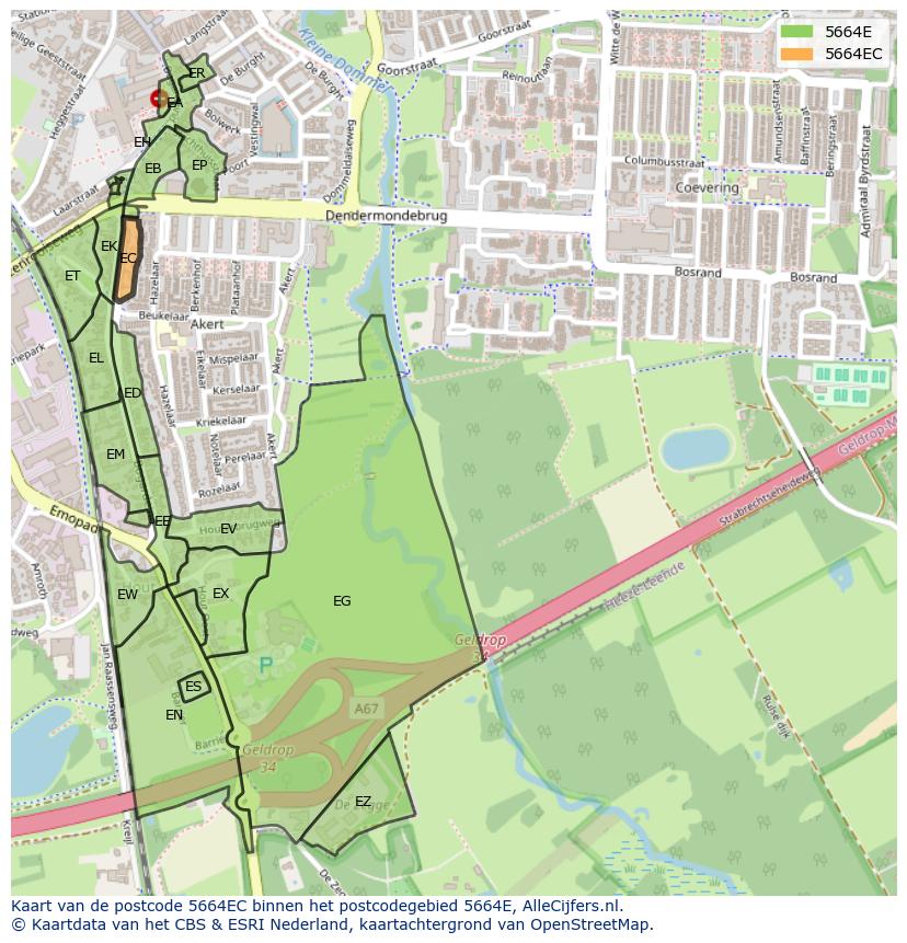 Afbeelding van het postcodegebied 5664 EC op de kaart.