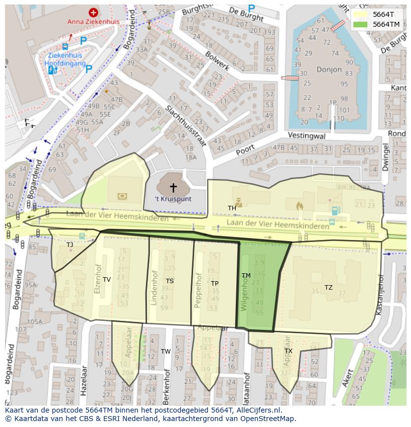 Afbeelding van het postcodegebied 5664 TM op de kaart.