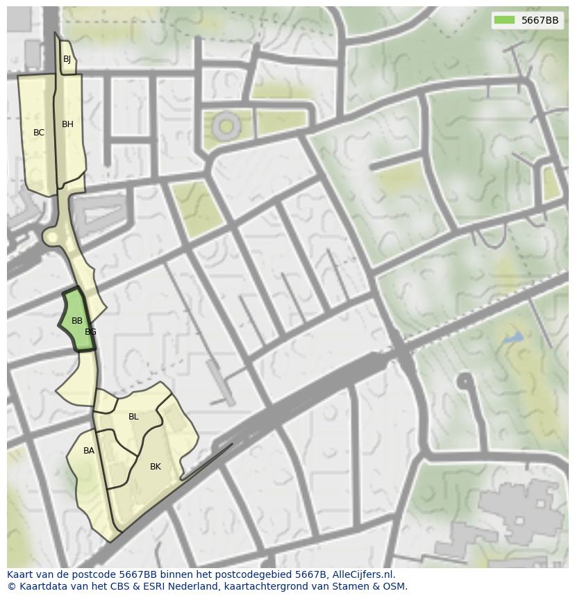 Afbeelding van het postcodegebied 5667 BB op de kaart.