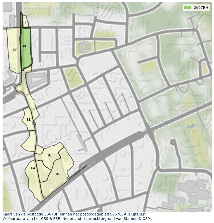 Afbeelding van het postcodegebied 5667 BH op de kaart.