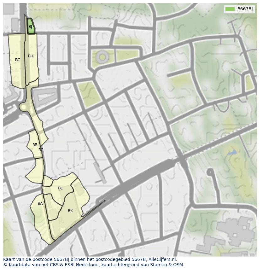 Afbeelding van het postcodegebied 5667 BJ op de kaart.