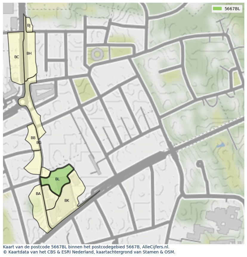 Afbeelding van het postcodegebied 5667 BL op de kaart.