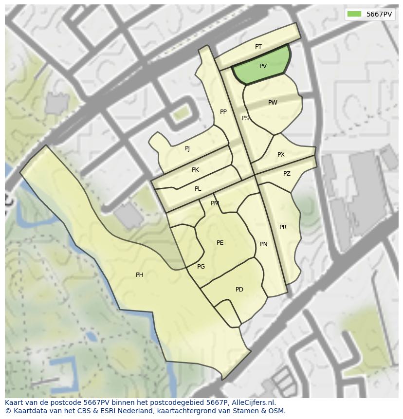 Afbeelding van het postcodegebied 5667 PV op de kaart.