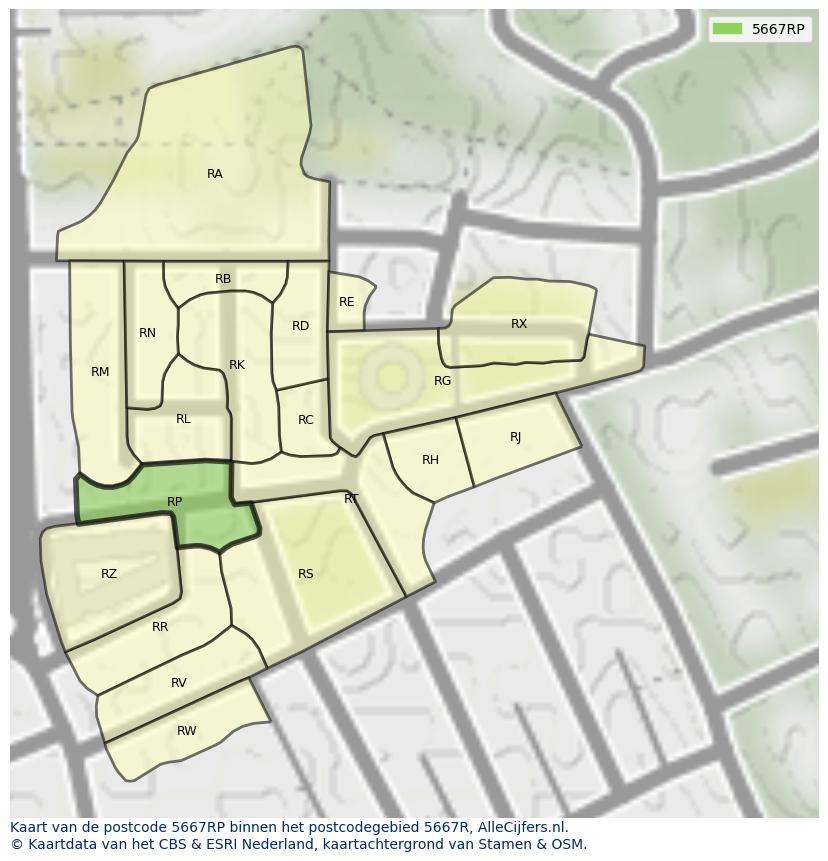 Afbeelding van het postcodegebied 5667 RP op de kaart.