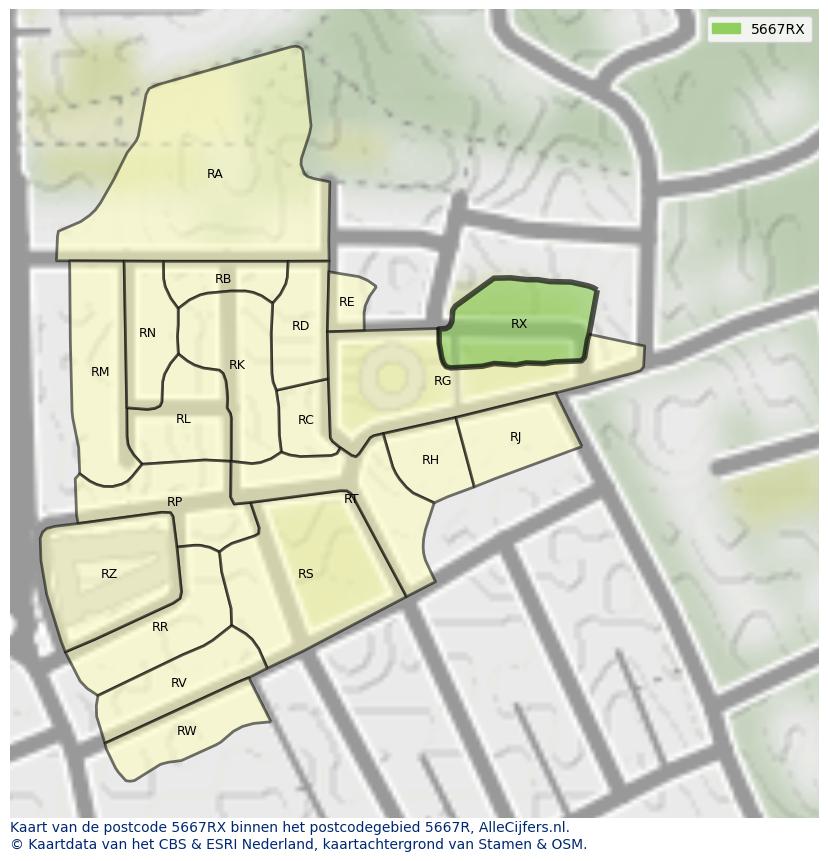 Afbeelding van het postcodegebied 5667 RX op de kaart.