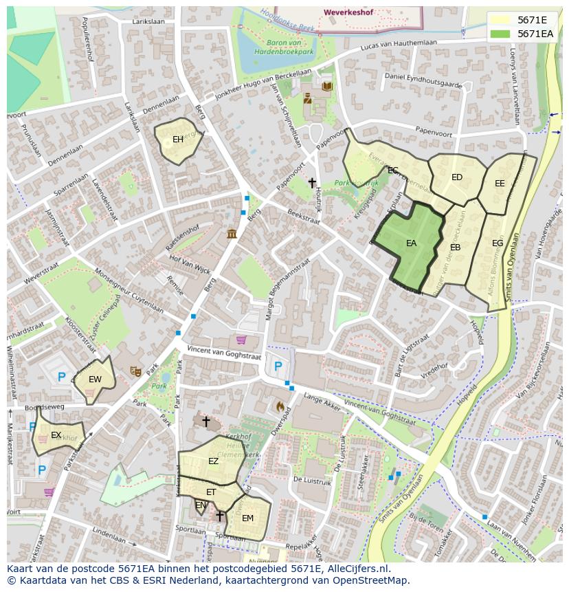 Afbeelding van het postcodegebied 5671 EA op de kaart.