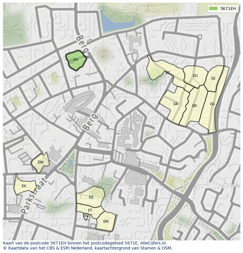 Afbeelding van het postcodegebied 5671 EH op de kaart.
